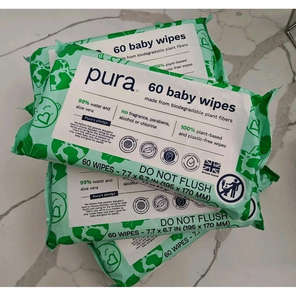 Pura Natural Sensitive Baby Wipes 99% Water Aloe Fragrance Free 60 x 5 Packs 300